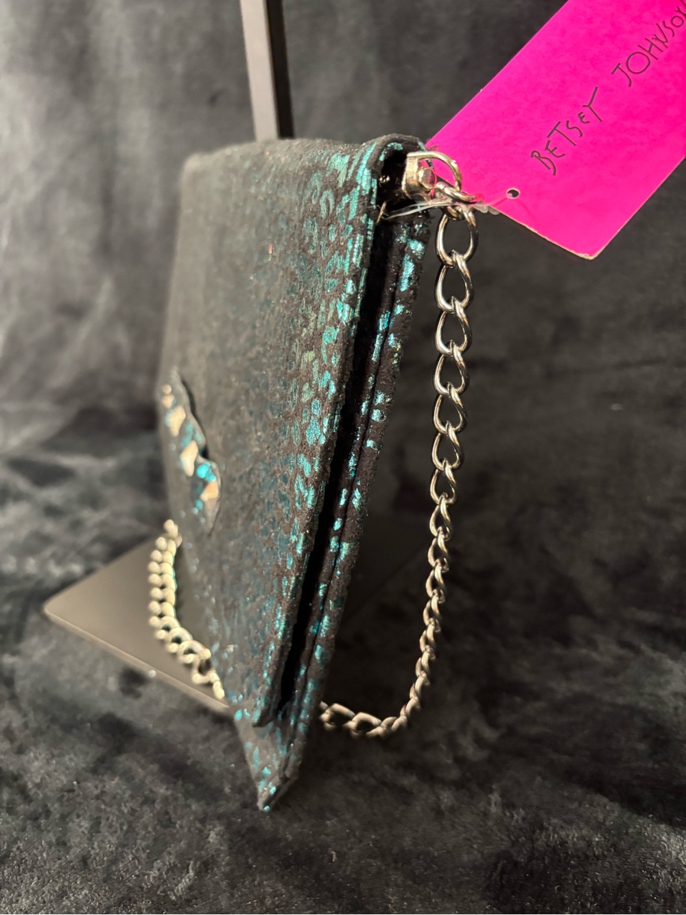 NWT Betsey Johnson Pyramid Safari Blue Leopard Y2K Large Clutch - Picture 9 of 14